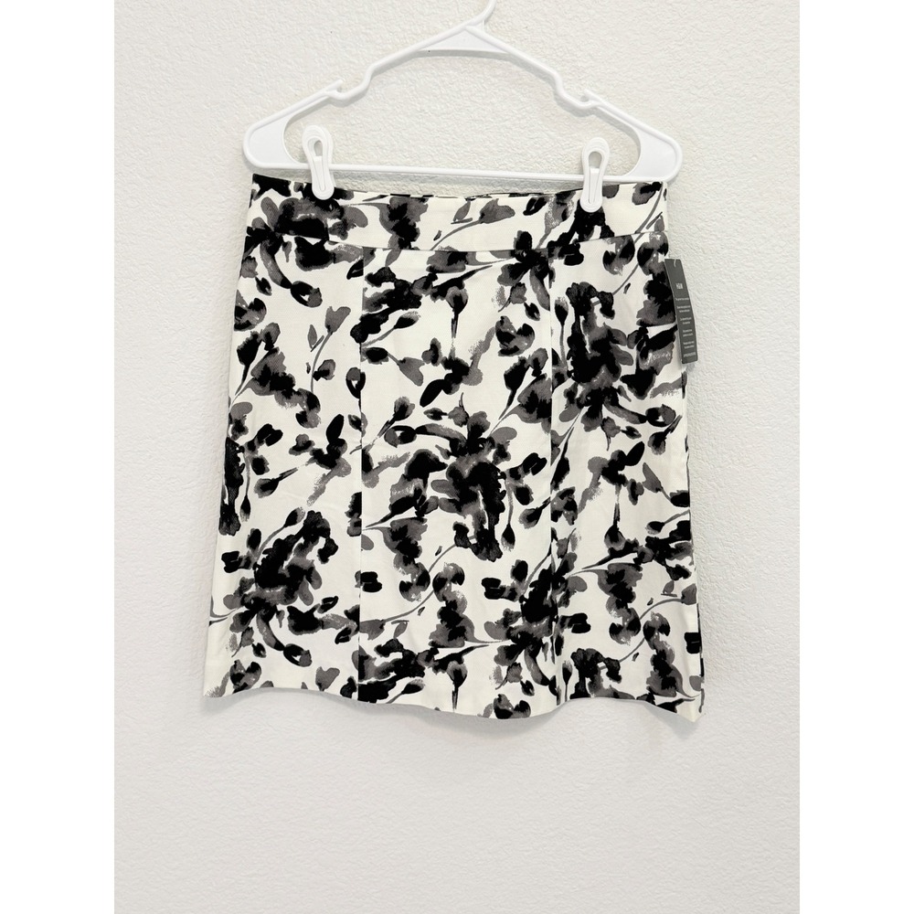 H&M Womens Black White Floral Watercolor Mini Skirt Size 8 NWT Cotton A-Line